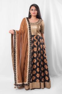 Black Gold Floral Anarkali