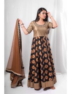 Black Gold Floral Anarkali